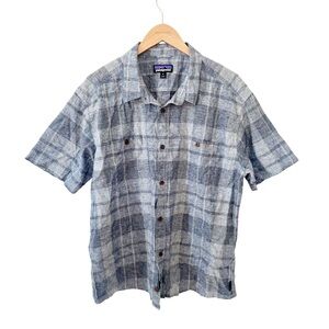 Patagonia Grey/Blue Plaid Back Step Short Sleeve‎ Shirt
